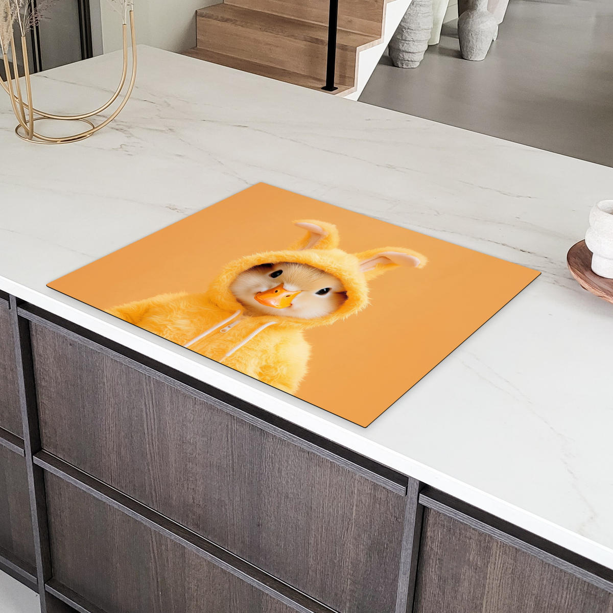 HERDABDECKPLATTE Osterhase - Kostüm - Ente Induktionsmatte 77x59 cm - Gelb, Kunststoff (77/59/0.2cm) - MuchoWow