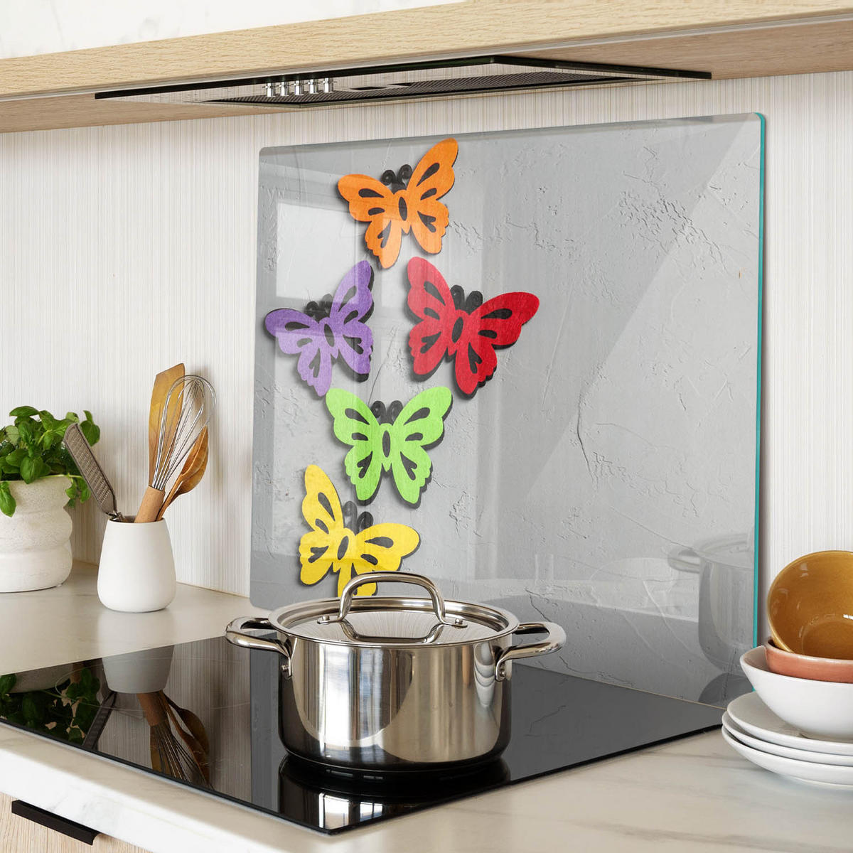 GLASPLATTE 60x52 cm Bunte Schmetterlinge - Multicolor, Glas (60/0.4/52cm) - TULUP