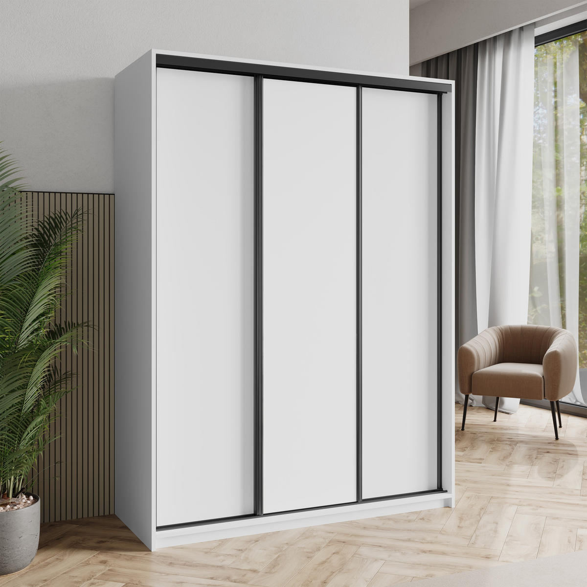 SCHWEBETÜRENSCHRANK NISSE 150/205/60 cm 3-türig Weiß - Weiß, Holzwerkstoff (150/205/60cm) - MASSENO