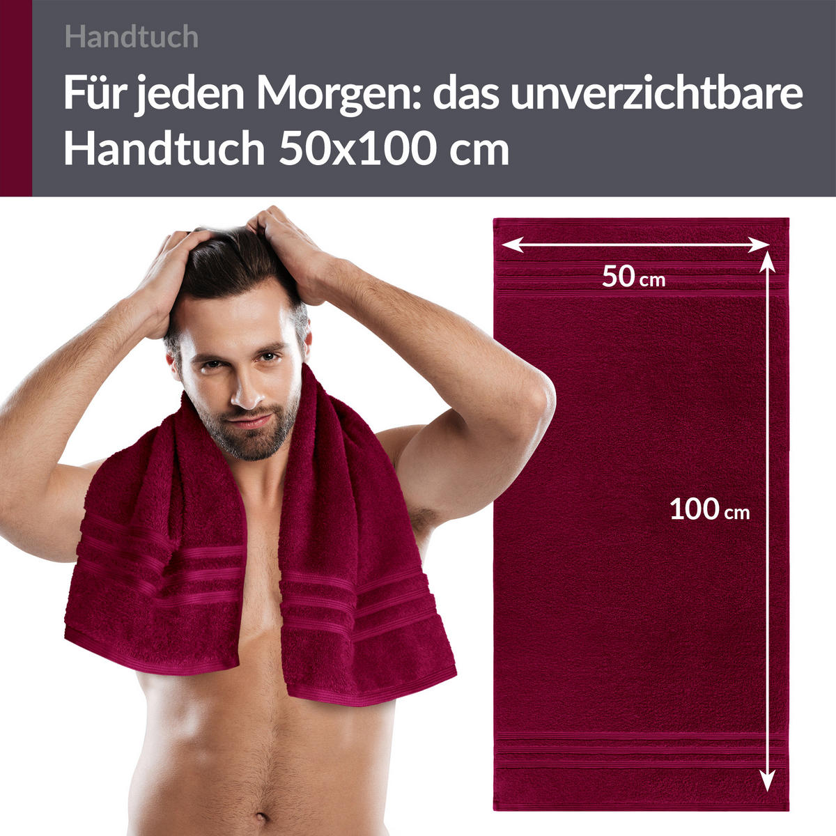 HANDTUCH 50x100 cm London Kirsch Rot 4er Set - Kirschrot, Textil (50/100cm) - Lashuma