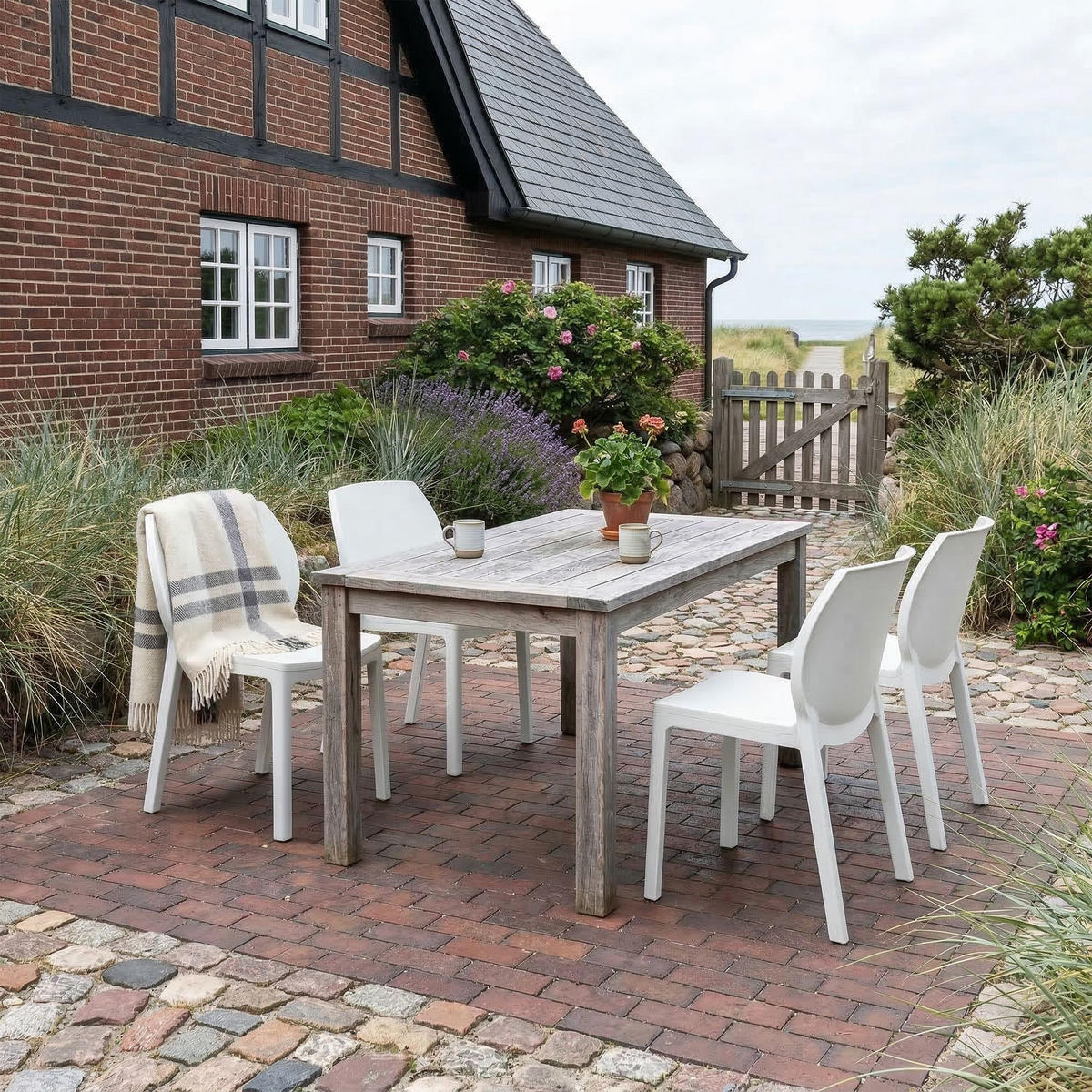 GARTENSTUHL 4er Set Kunststoff Weiß - Weiß, Kunststoff (58/80/59cm) - CLP