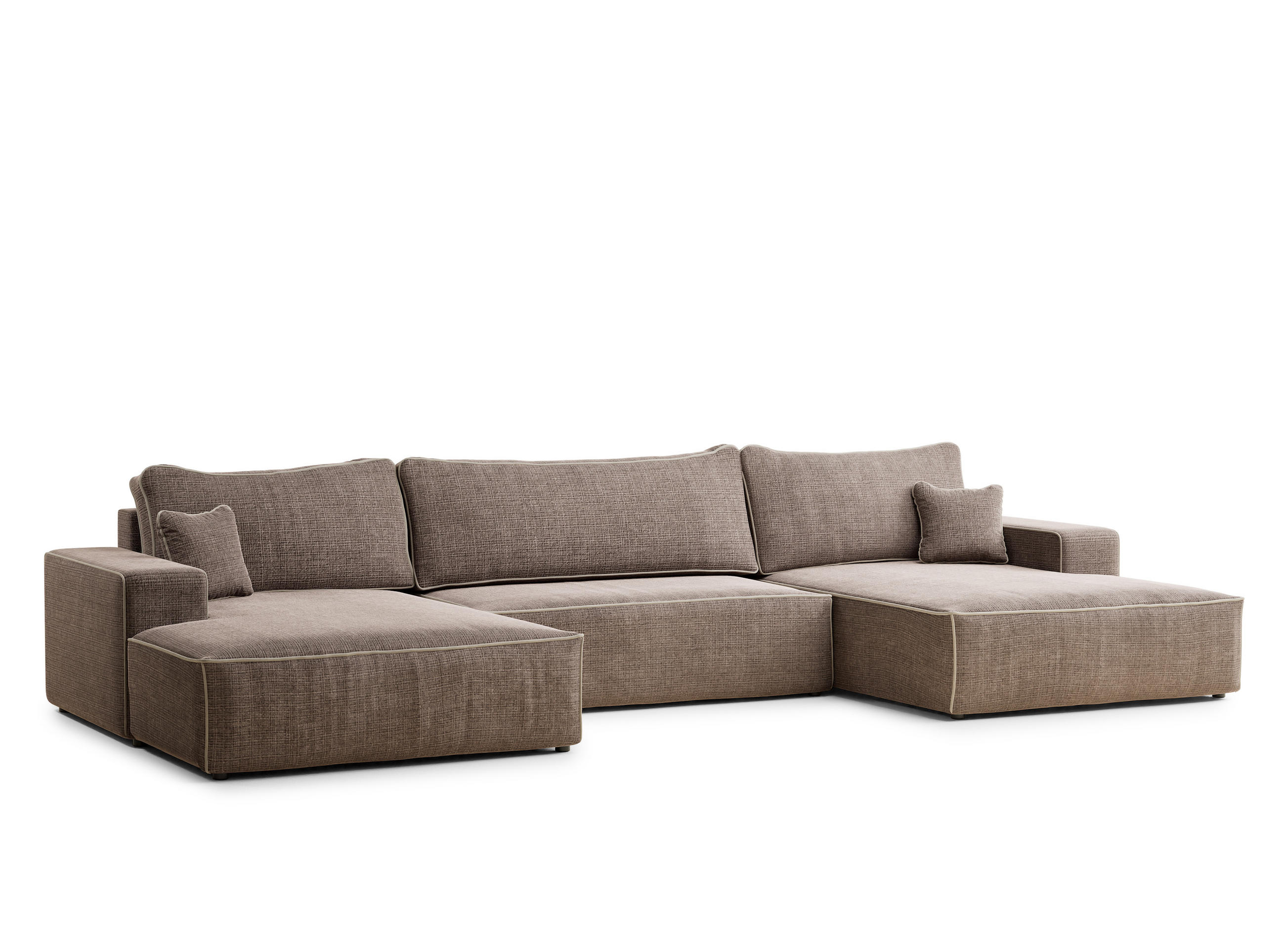 WOHNLANDSCHAFT Deseo Braun-Beige Chenille-Stoff - Beige/Schwarz, Holz/Holzwerkstoff (398/70/148cm) - Maison de Reve
