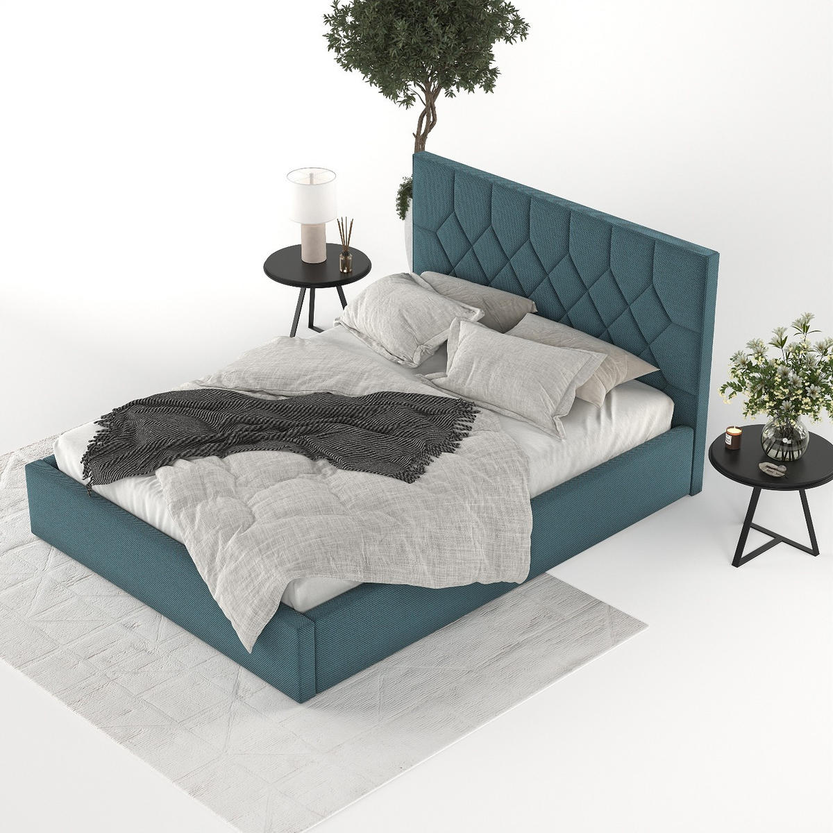 POLSTERBETT Brisa 140/200 cm Türkis im Inari Stoff - Türkis/Schwarz, Holz/Holzwerkstoff (140/200cm) - AltaBeds