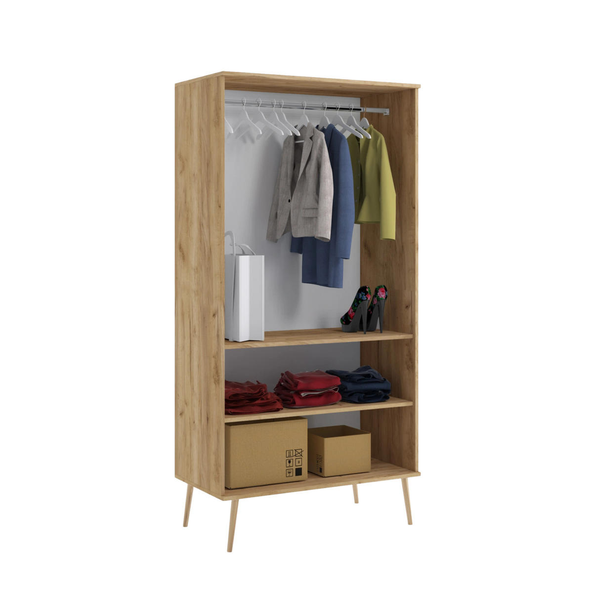 KLEIDERSCHRANK NATURA, 100 cm, Eiche Craft, mit Kleiderstange - Naturfarben, Holz (100/202/52cm) - Excellent Home