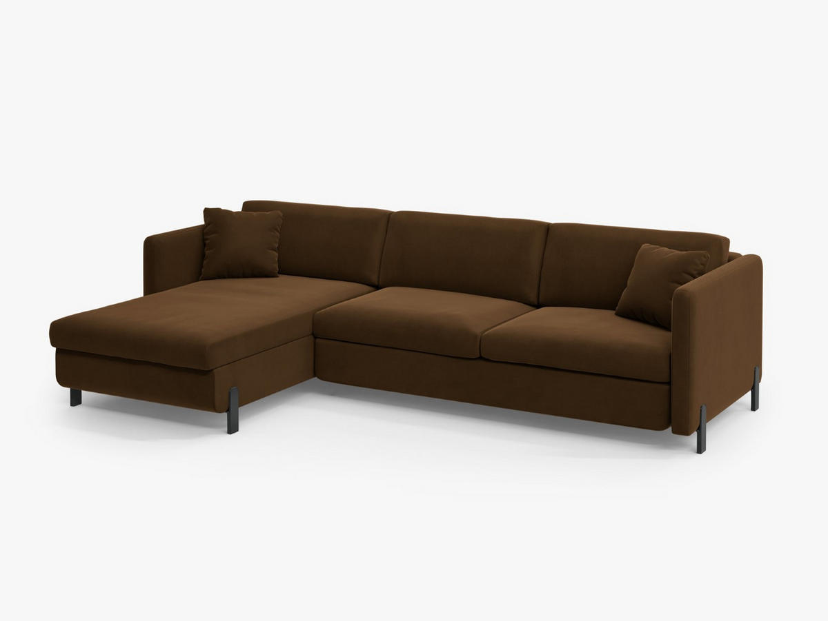 ECKSOFA ausklappbar links Gloria aus Samt schokolade 4 Sitzplätze - Dunkelbraun, Textil (260/170cm) - Micadoni