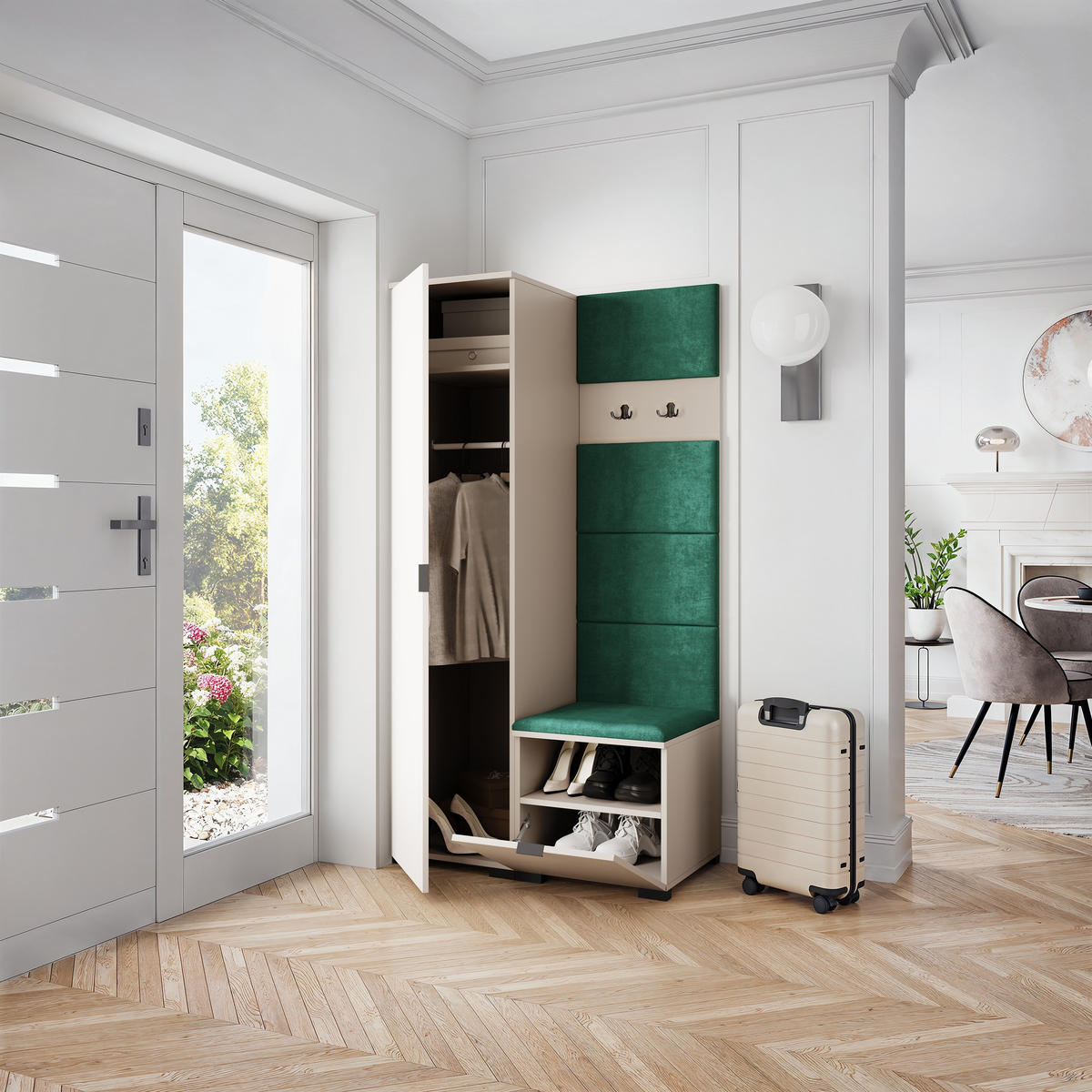 GARDEROBENSCHRANK LORI 95/181/51 cm Modern Garderobe-Set Kaschmir - Kaschmir/Grün, Holzwerkstoff (95/181/51cm) - MASSENO