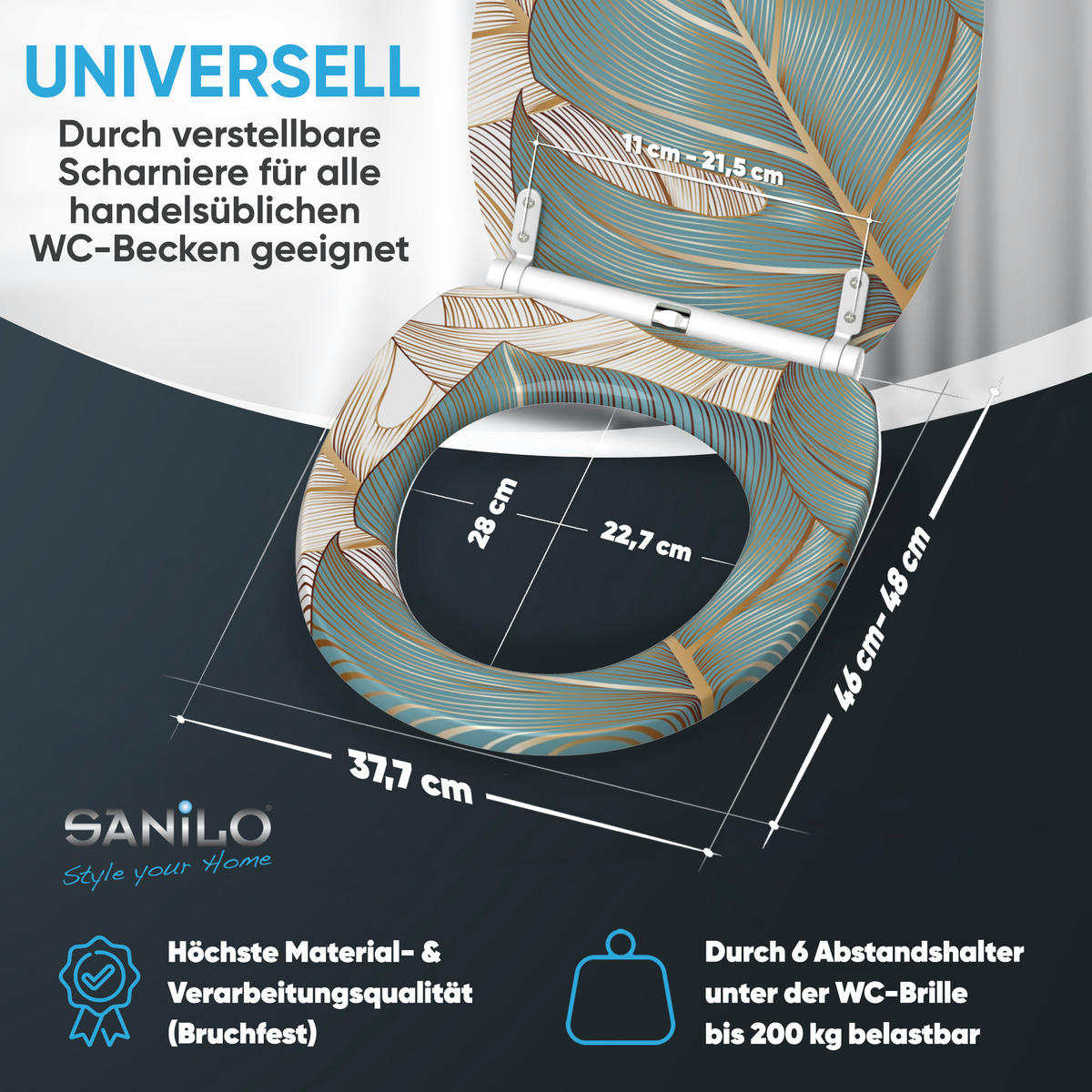 WC-SITZ mit Absenkautomatik & Top Fix Beautiful - Blau, Holzwerkstoff (37.7/5.5/48cm) - Sanilo