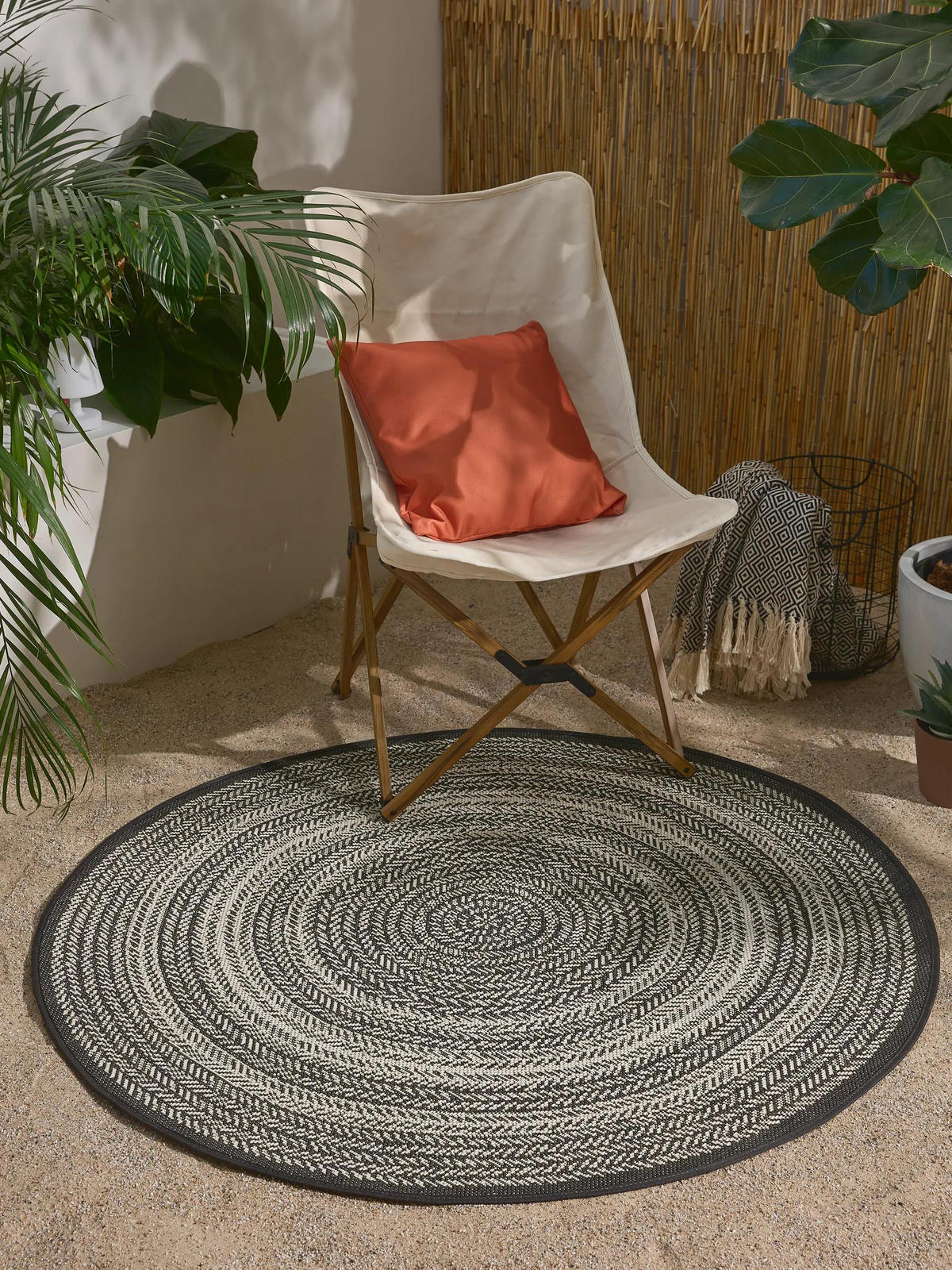 OUTDOORTEPPICH rund Metro Schwarz/Weiß ø 120 cm rund - Schwarz, Textil (120/120cm) - benuta Nest