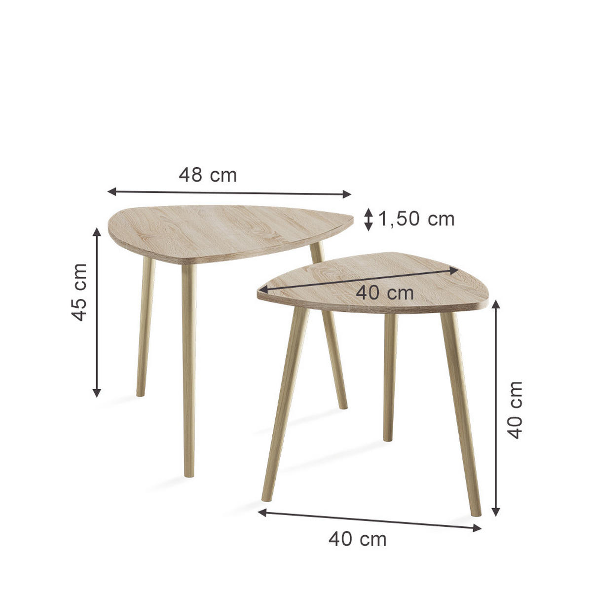 COUCHTISCH Twino Sonoma 48 x 45 cm 2er Set - Sonoma Eiche, Holzwerkstoff (48/48/45cm) - Vicco