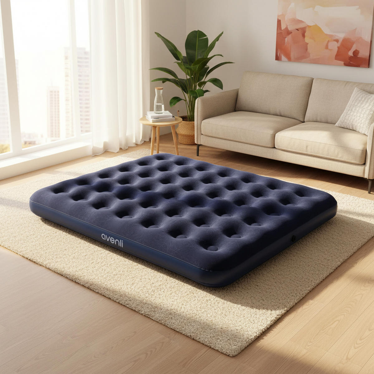 LUFTBETT Luftmatratze Camping 2 Personen 203x152x22cm blau aufblasbar ohne Pumpe - Blau, Kunststoff (152/203cm) - Avenli