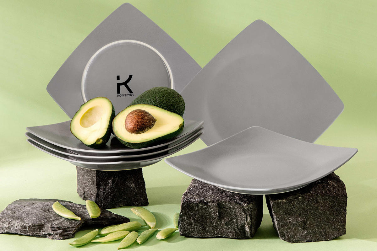 TELLERSET EPIRI Dessertteller 6 Personen 6-tlg - Grau, Keramik (21cm) - KONSIMO®