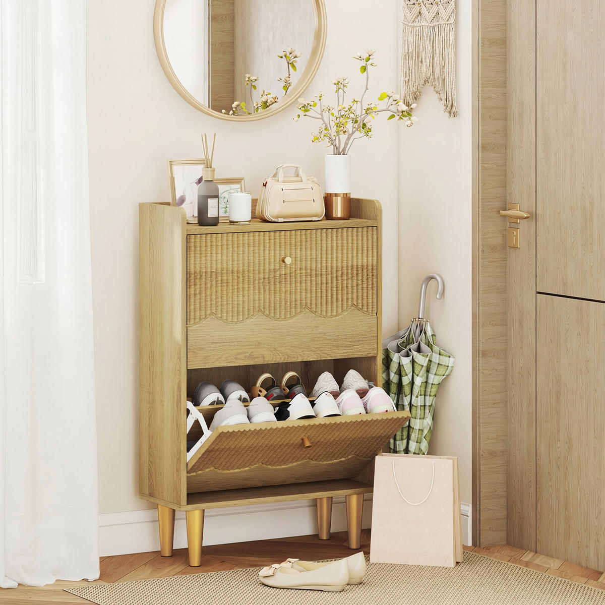 SCHUHSCHRANK Eiche MDF klappbar mit Fächern 1 Stück - Eichefarben, Holzwerkstoff (60/92/24cm) - PANGIVO