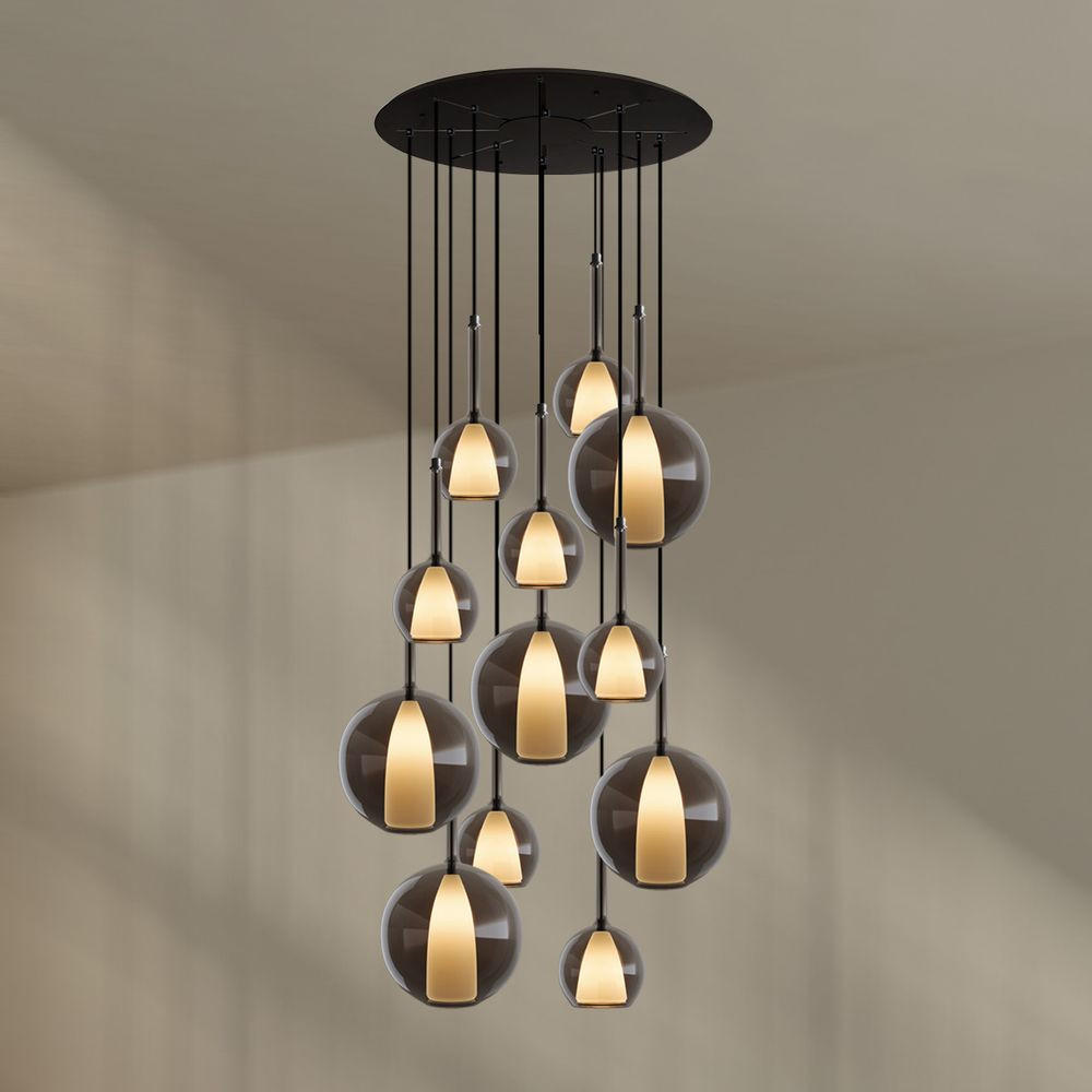 GALERIELEUCHTE Belluna 12-flammig Rauch Ø 14/24cm - Anthrazit, Glas (24/24/45cm) - s.luce