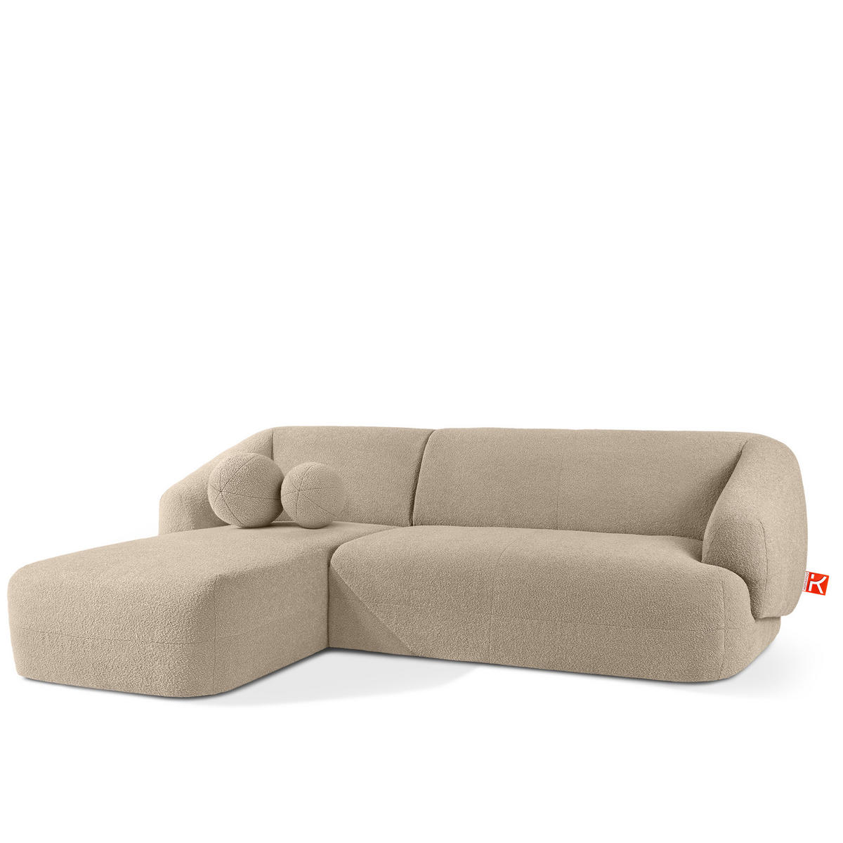 ECKSOFA LINKS VIRA, Hellbeige, Bouclé - Hellbraun/Schwarz, Holz/Holzwerkstoff (300/160cm) - KONSIMO®
