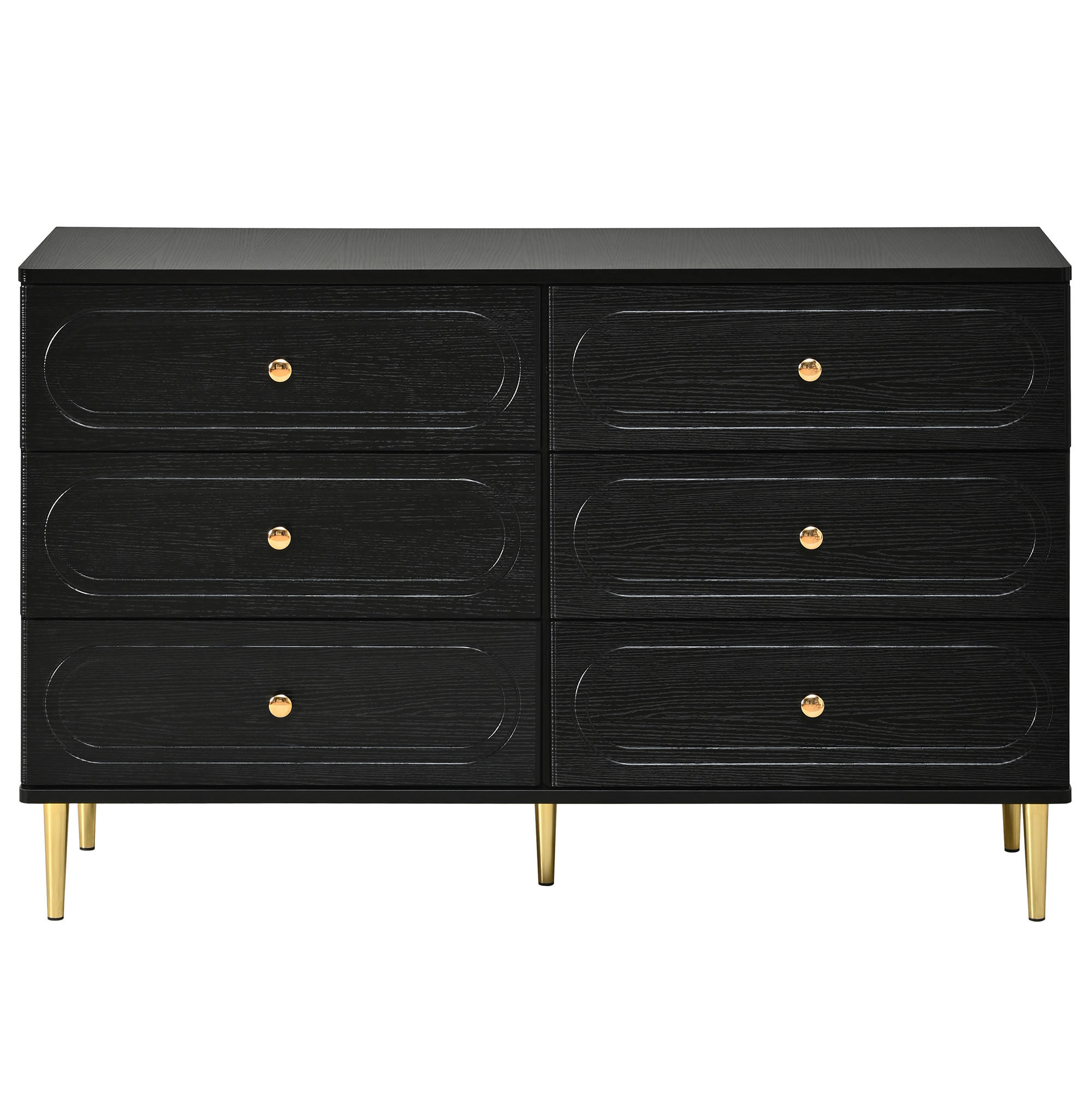 SIDEBOARD Schwarz 6 Schubladen 120/40/75 cm - Schwarz, Holzwerkstoff (120/75/40cm) - PANGIVO