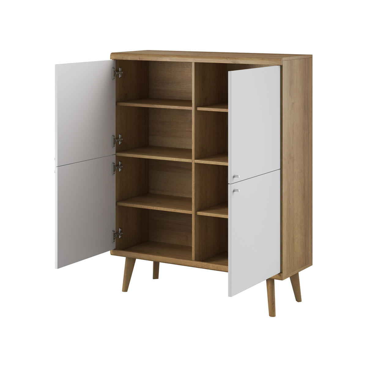 HIGHBOARD PRIMARIO 107/134/40 cm mit 4 Türen Eichefarben - Eichefarben/Weiß, Holzwerkstoff (107/134/40cm) - MASSENO