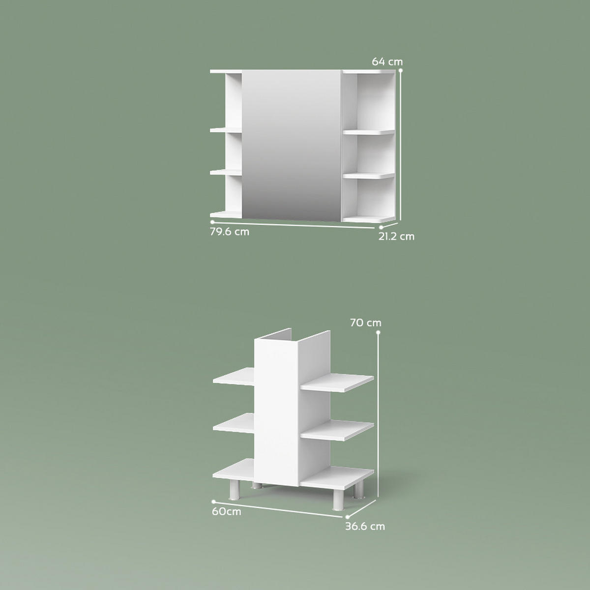 BADMÖBEL-SET Fucino Weiß 2 Teile, Waschbeckenunterschrank und Bad Spiegelschrank - Weiß, Holzwerkstoff (79.6/64/36.6cm) - Livinity®