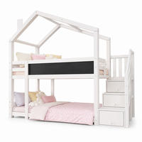 ETAGENBETT 90/200 mit Tafel, Stauraumtreppe und Rausfallschutz in Weiß - Weiß, Holz (90/200cm) - EVRYAE