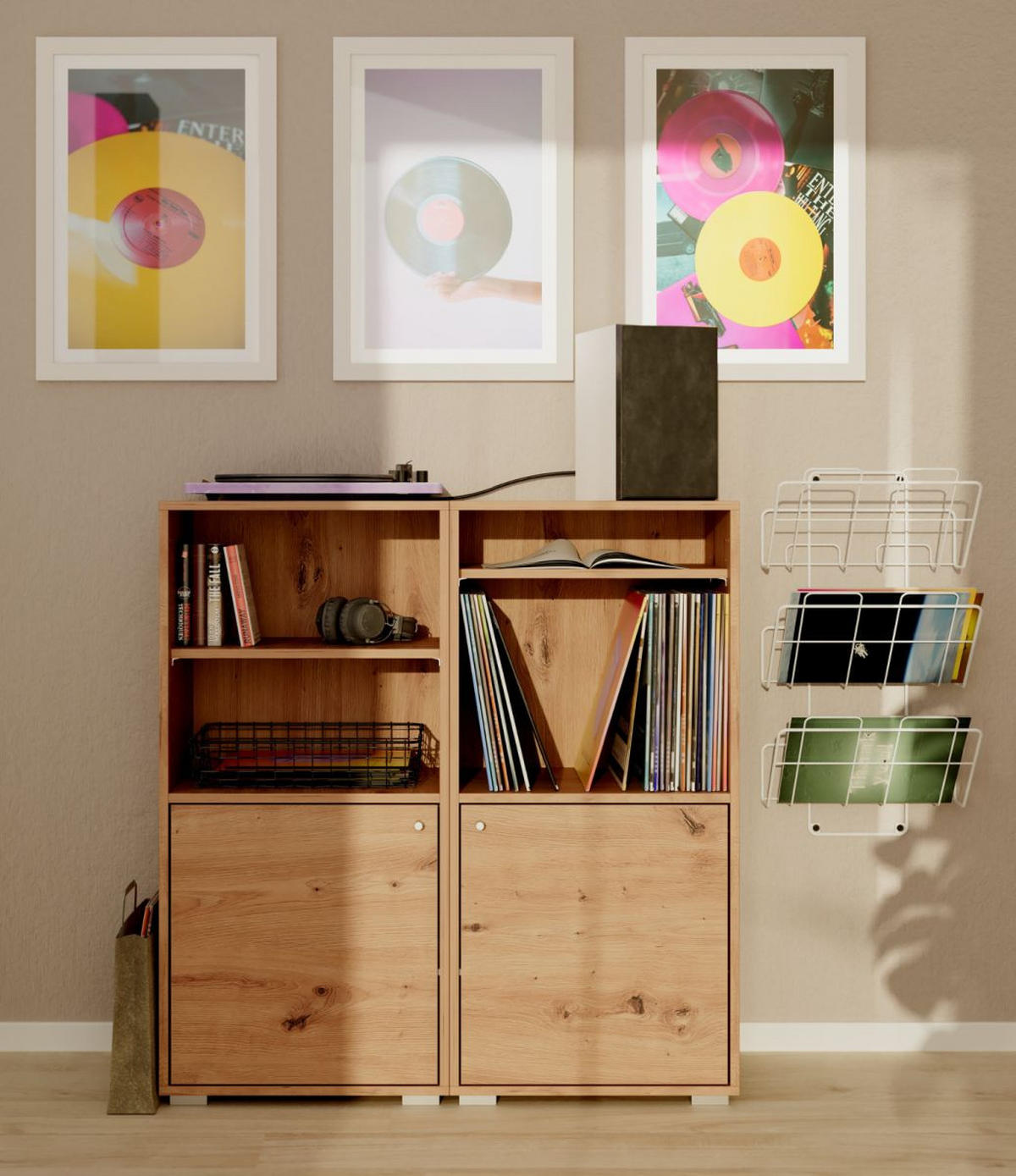 REGAL Eiche Artisan 46 x 97 cm, Standregal mit 4 Fächern - Silberfarben/Eiche Artisan, Holzwerkstoff/Kunststoff (46/96.5/33.5cm) - Furn.Design