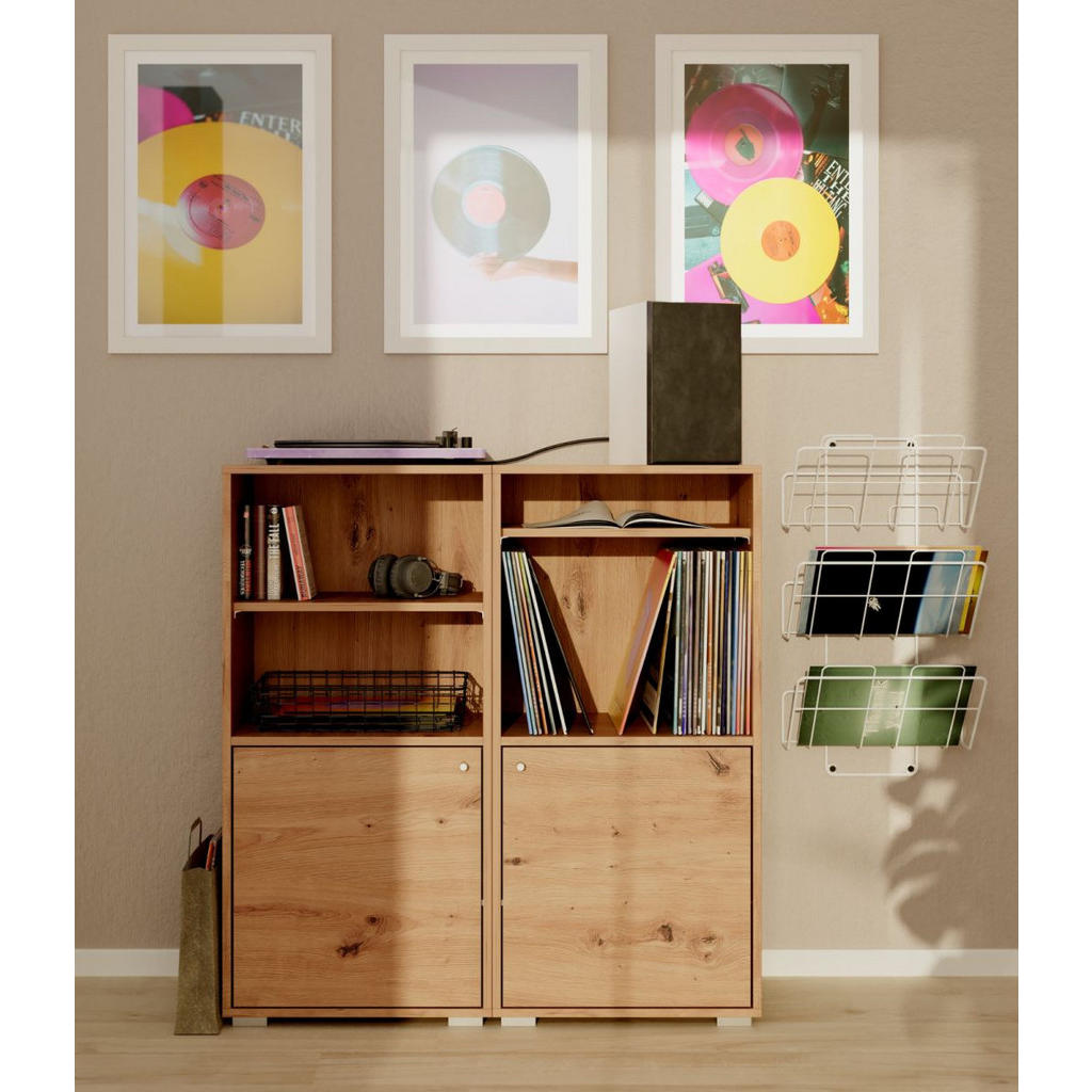 Thumbnail - Furn.Design Regal, Eiche Artisan, Holzwerkstoff, Nachbildung,Eiche, Uni, Holz Optik, 2 Fächer, eckig, 46x96.5x33.5 cm, W...