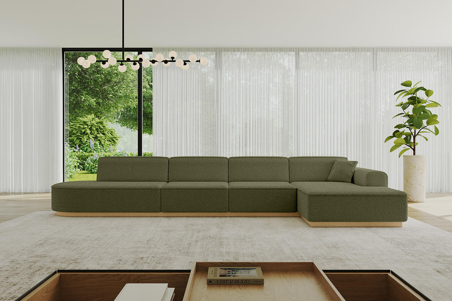 ECKSOFA Ottomane Rechts IREA-L3-v2 - 403x165x81 cm Grün - Grün, Holzwerkstoff/Textil (403/165cm) - ALTDECOR
