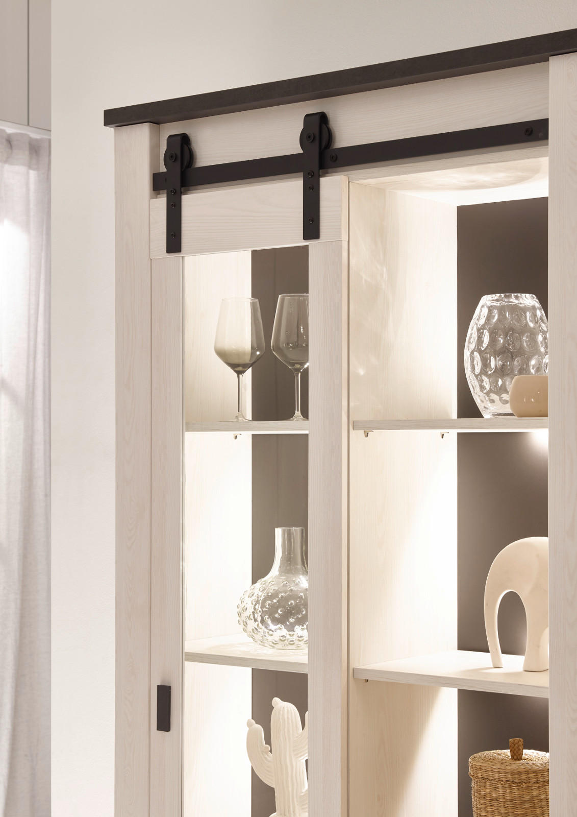 Thumbnail - Furn.Design Buffetschrank, Weiß, Anthrazit, Metall, Nachbildung,Pinie, 10 Fächer, 3 Schubladen, Sockel, 133x201x37 cm, F...