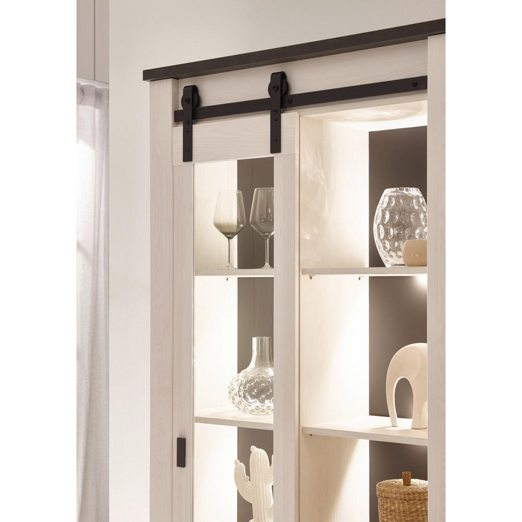 Thumbnail - Furn.Design Wohnwand, Weiß, Anthrazit, Metall, Nachbildung,Pinie, 8 Fächer, 7 Schubladen, 388x201x43 cm, FSC 100%, Wohnz...