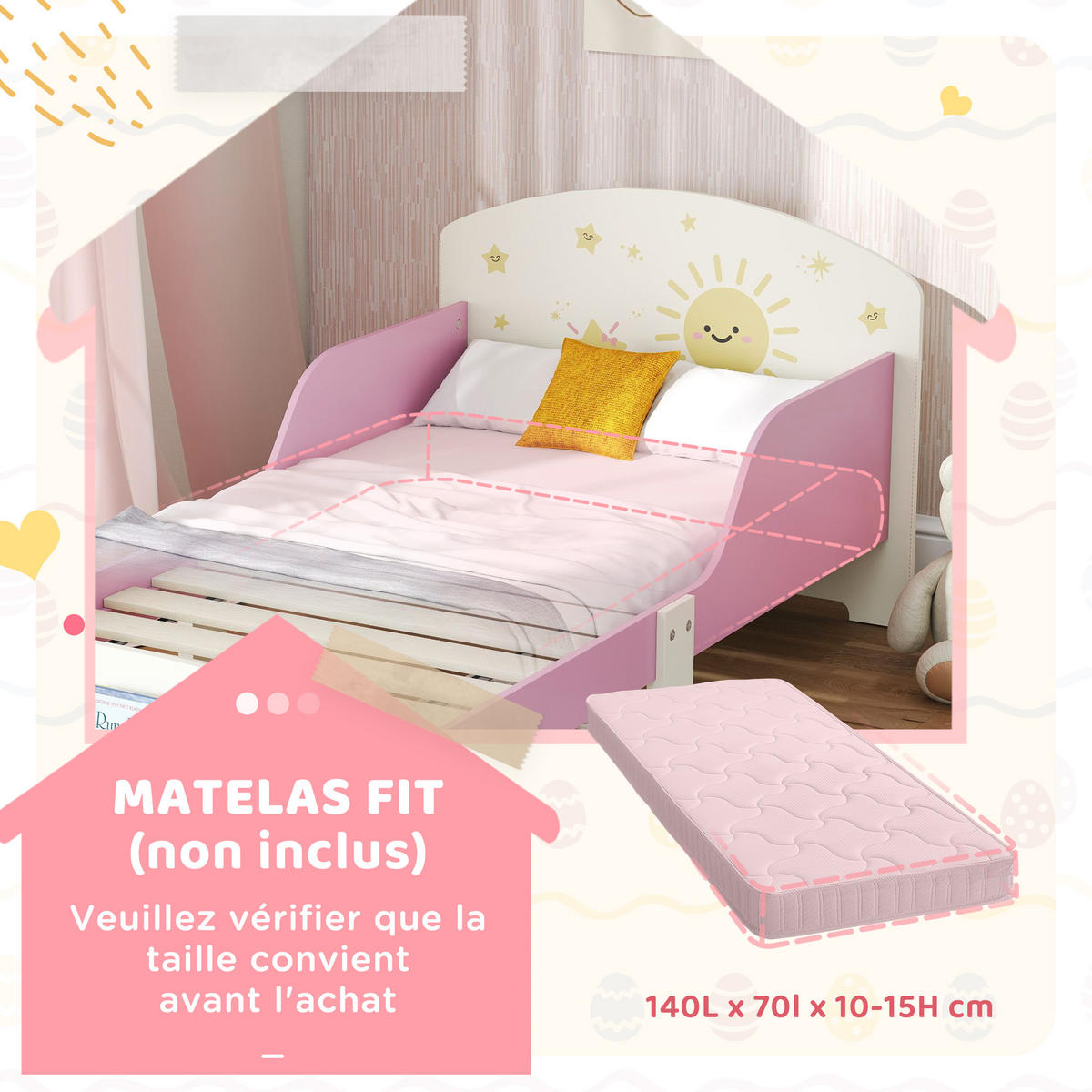 KINDERBETT 140x70 cm DE-14670 mit Schutzbügeln & Stauraum Rosa - Pink, Holzwerkstoff (70/140cm) - ComfortXL