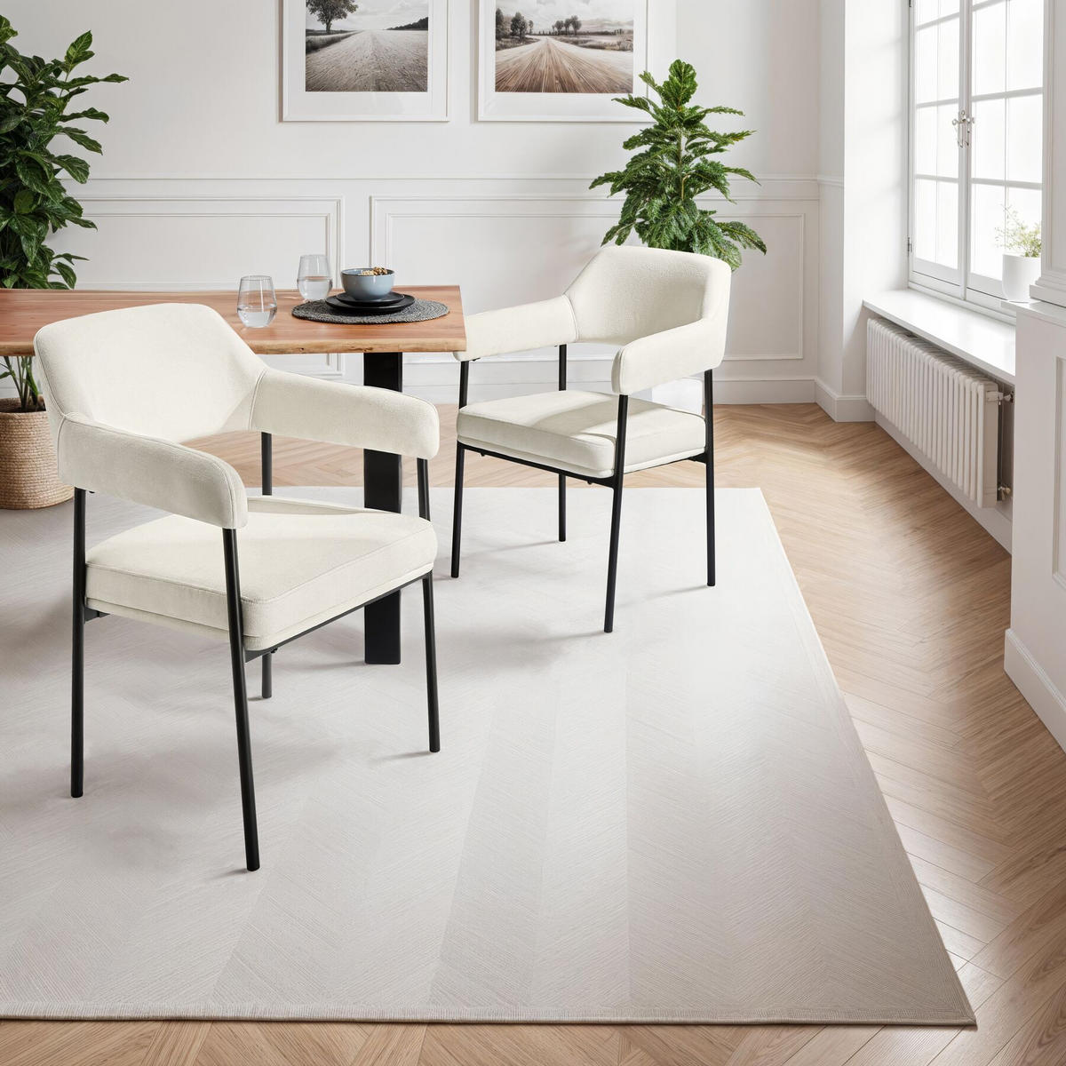 ARMLEHNSTUHL 6er Set Doé 58 x 62 x 85 cm Webstoff off-white/schwarz - Schwarz/Weiß, Textil (58/85/62cm) - tectake