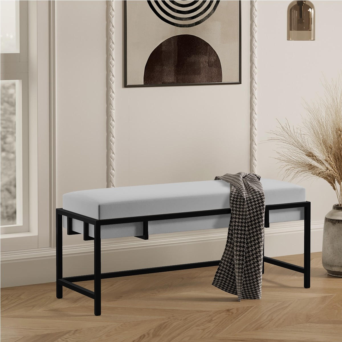 POLSTERBANK LAMO 100 Hellgrau, Schwarzes Gestell - Hellgrau/Schwarz, Textil/Metall (100/45/35cm) - Bettso