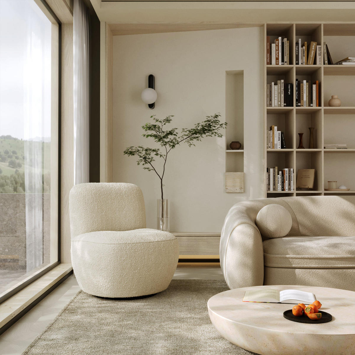 DREHSESSEL Stoff Bouclé beige - Beige, Textil (64/77/68cm) - Sia Home