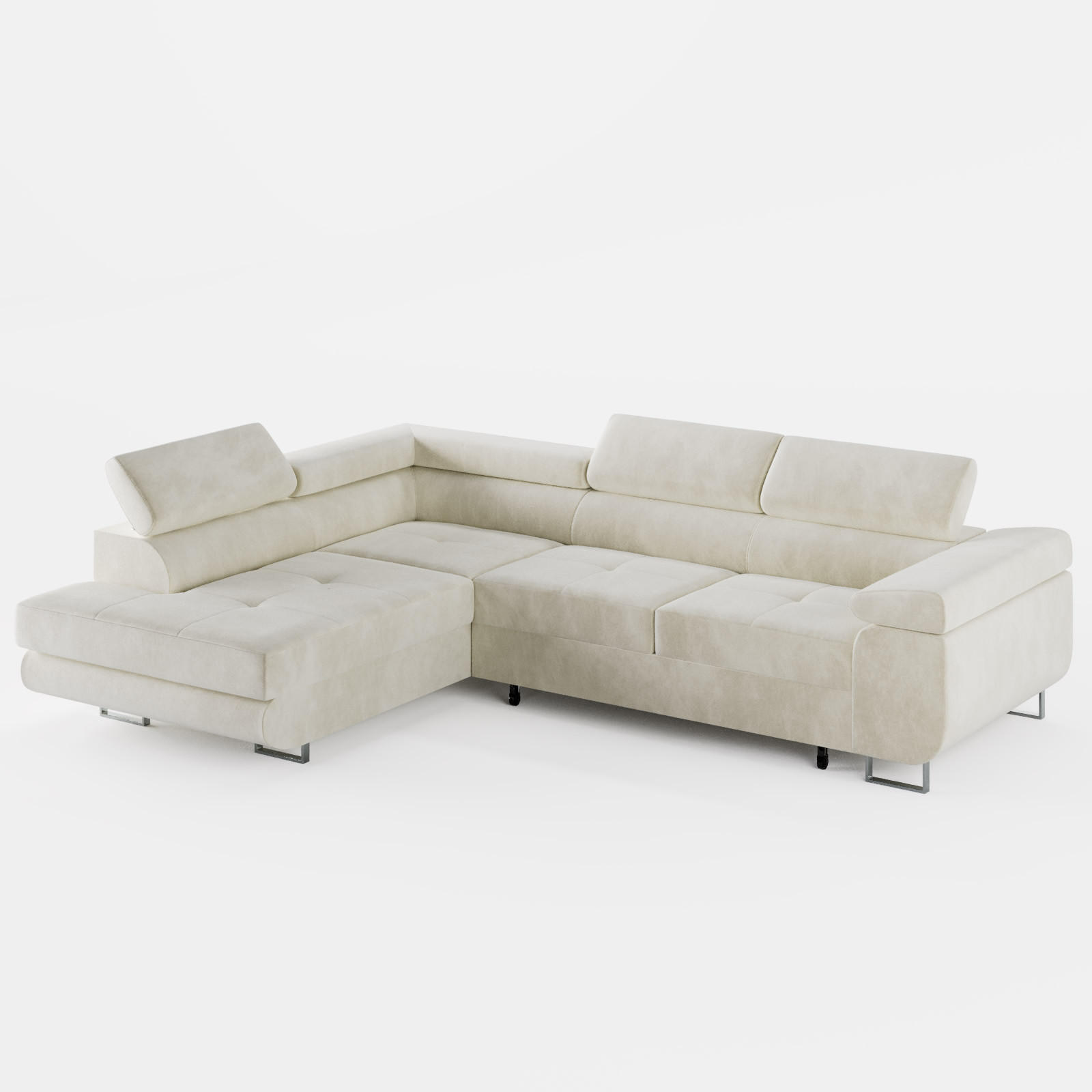 ECKSOFA VEMO EDGE Links Creme Velour-Stoff mit Bettkasten und Schlaffunktion - Creme, Textil (200/270cm) - Barchello