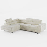 ECKSOFA VEMO EDGE Links Creme Velour-Stoff mit Bettkasten und Schlaffunktion - Creme, Textil (200/270cm) - Barchello