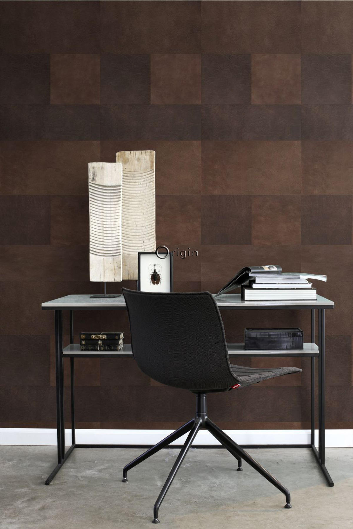 XXL-VLIESTAPETE Fliesenmuster mit Lederoptik 50 x 837 cm - Braun, Papier (50/837cm) - Origin Wallcoverings