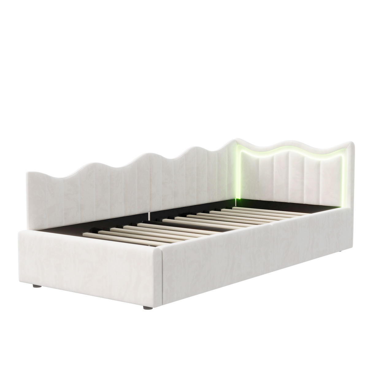 SCHLAFSOFA Samt cremeweiß mit RGB-LED-Beleuchtung, Fernbedienung, großem Stauraum unter der Liegefläche - Beige, Metall (97/75/213cm) - Joyfair