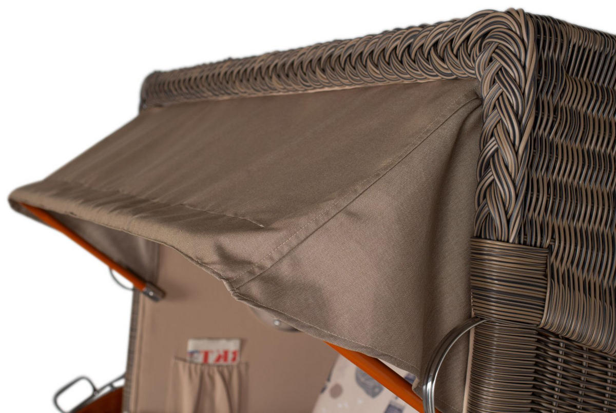 STRANDKORB Komplettset: Ammersee Grande XL Mahagoni Bullauge - PE grau - Modell 540 - Blau/Beige, Holz/Kunststoff (142/165/95cm) - bene living