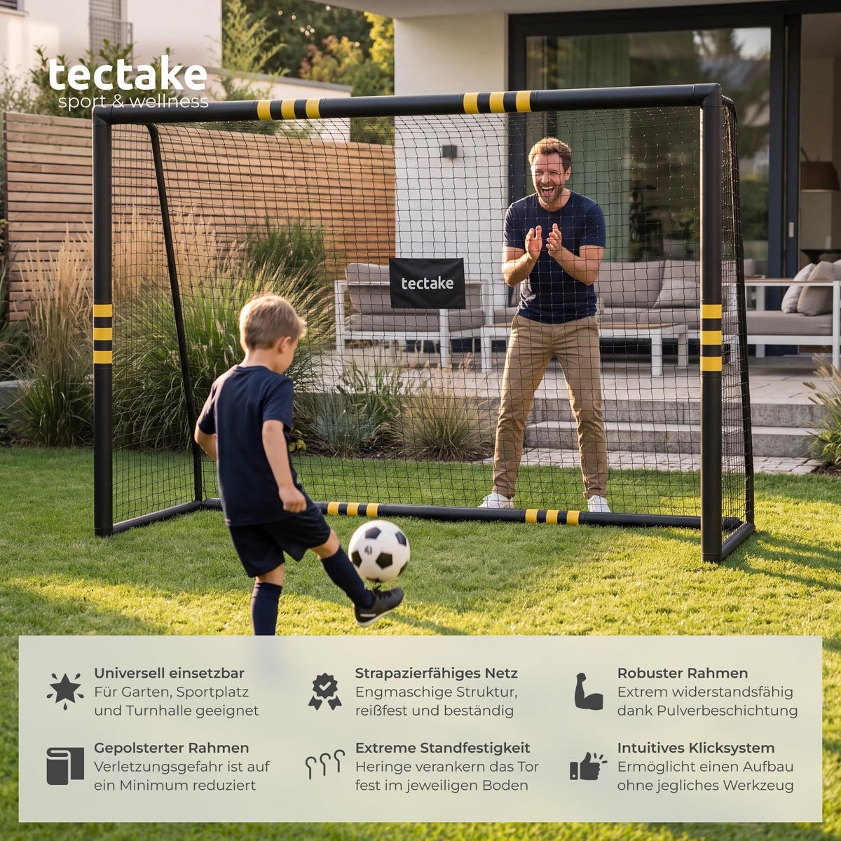 FUSSBALLTOR Harry, werkzeugloses Klicksystem, schwarz/gelb - Gelb/Schwarz, Kunststoff (306/121cm) - tectake