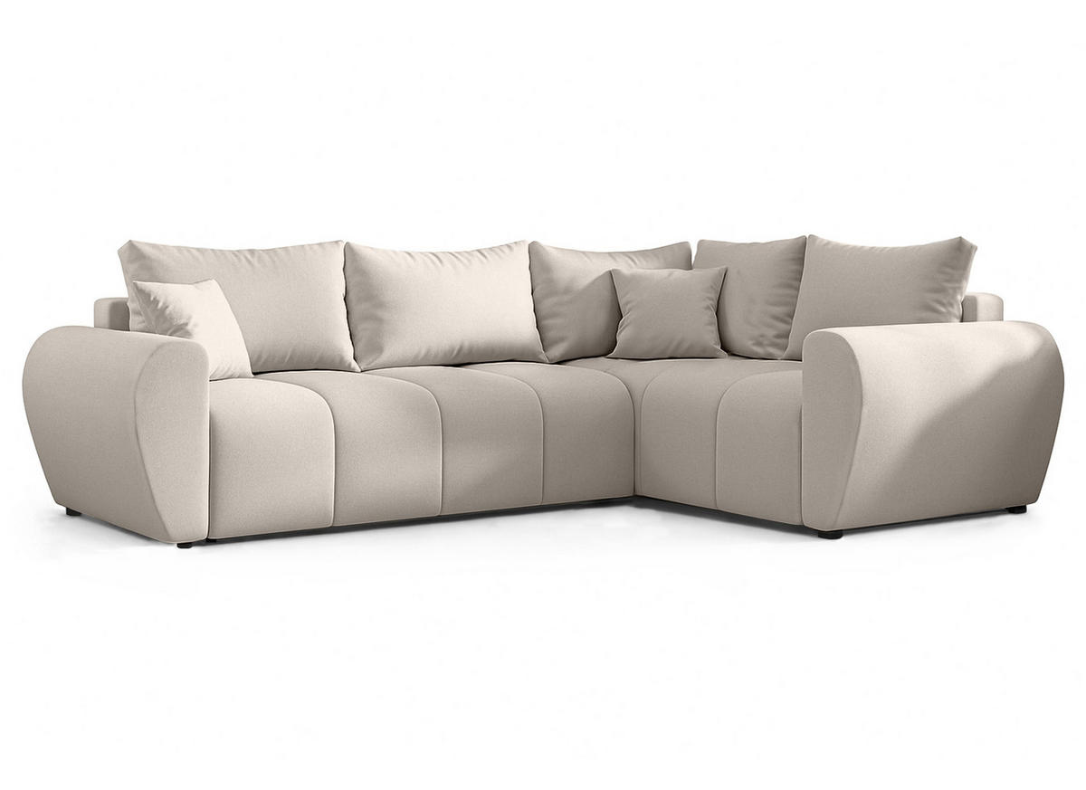 ECKSOFA L Form Malatya MAX Beige 246/145/80 cm stilvolle mit Schlaffunktion R - Beige/Schwarz, Kunststoff/Textil (235/175cm) - AX Living