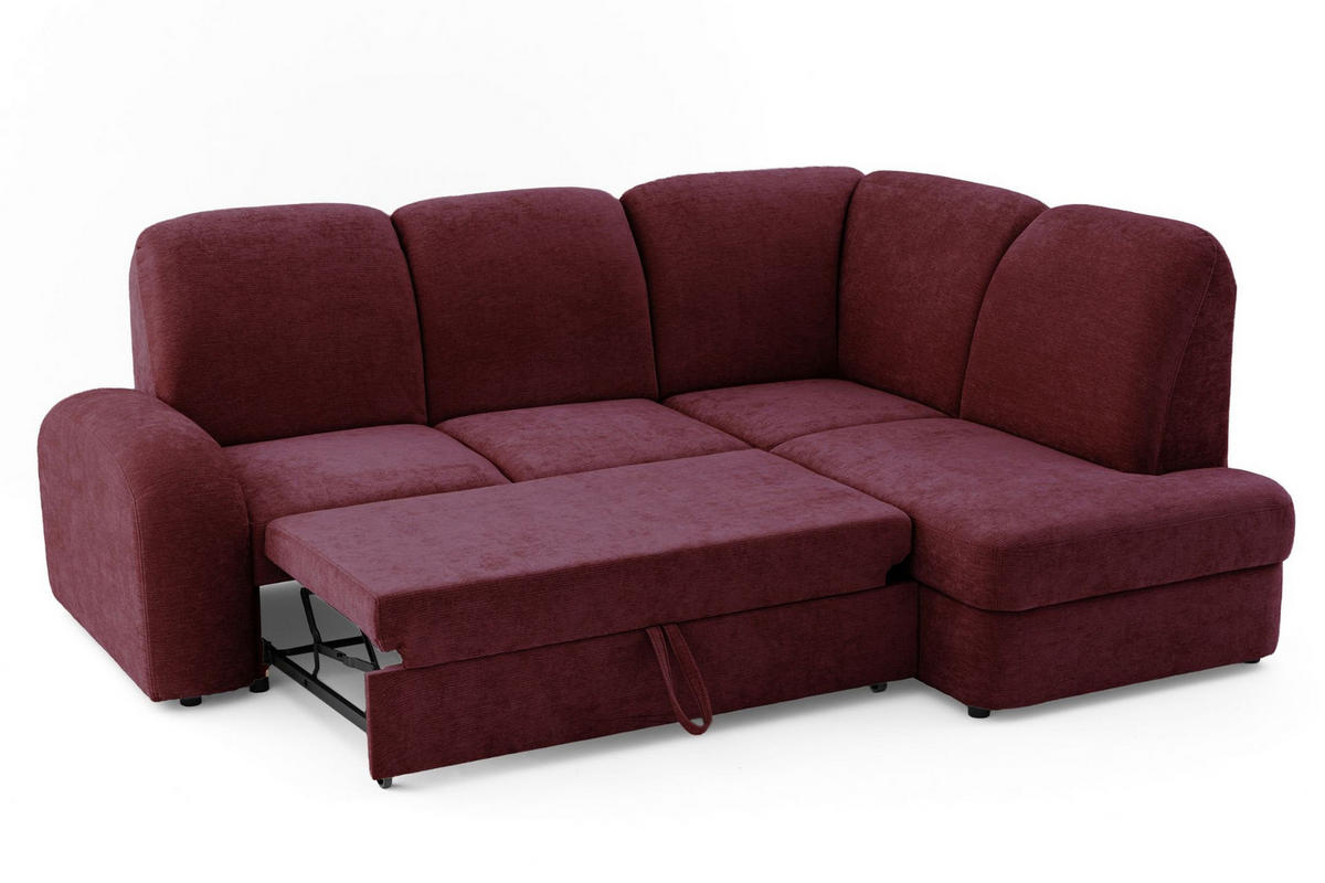 ECKSOFA VIBE L Rechts mit Schlaffunktion 129x205 Chenille Bordeaux - Bordeaux/Schwarz, Holz/Kunststoff (250/186cm) - Muffo