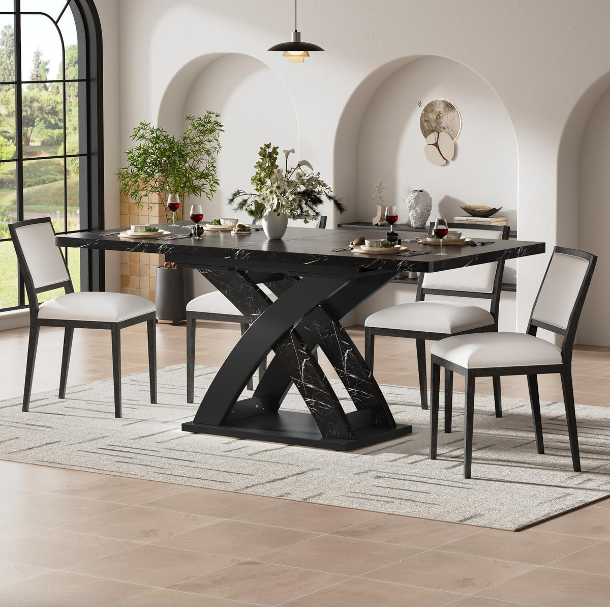 ESSTISCH 120/80/75 cm schwarz aus MDF und Metall ausziehbar - Schwarz, Holzwerkstoff (120/80/75cm) - OKWISH