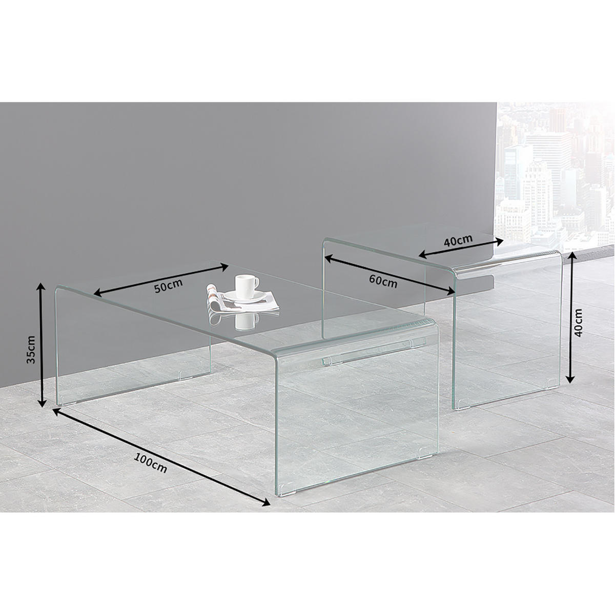 COUCHTISCH FANTOME Glas Transparent 100 cm 2er Set - Transparent/Braun, Glas (50/100/35cm) - riess-ambiente