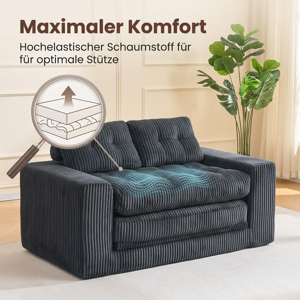 SCHLAFSOFA 140/85/54 cm Schwarz Cord - Schwarz, Textil (85/54/140cm) - Oxeza