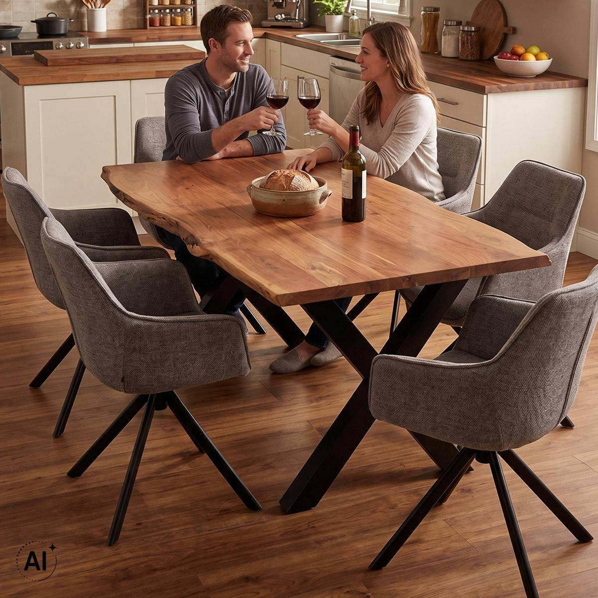 ESSZIMMER-SET San Carlo und Catania - Hellgrau/Schwarz, Holz/Textil (100/76/200cm) - Mr. Deko