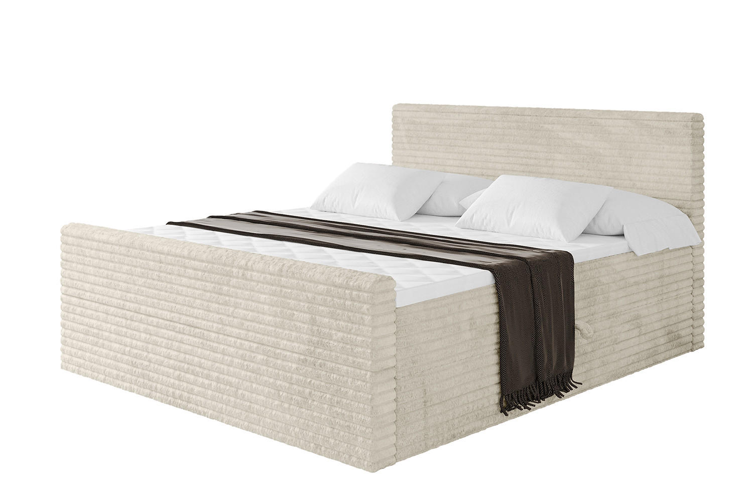 BOXBETT mit Matratze H3 und Lattenrost - TOLO-Z-v1 - 160x200 Cord - Creme - Champagner, Holzwerkstoff (160/200cm)