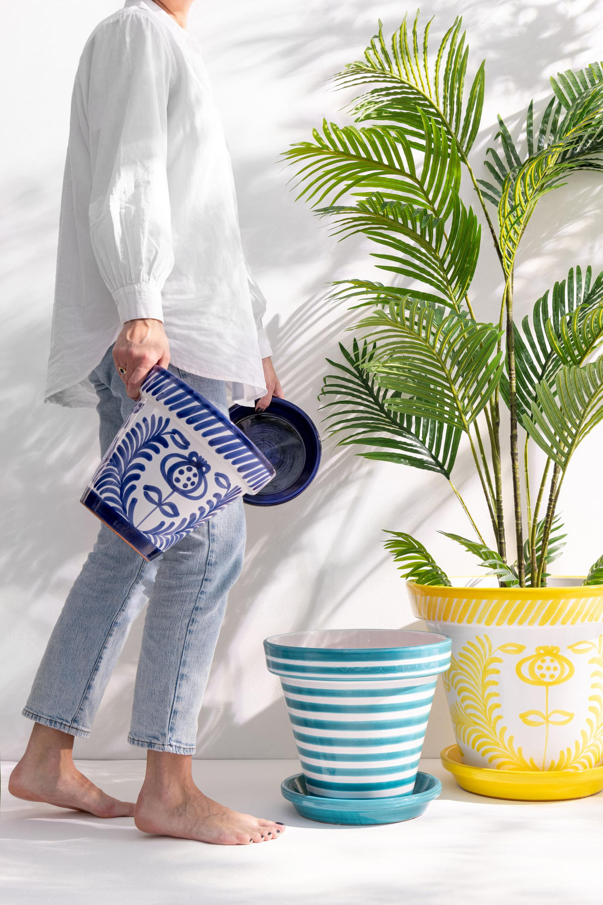 BLUMENTOPF GRANADA PATTERN - Töpferei - Blau - XL - Ø 50 cm - Multicolor, Keramik (50/40cm) - J-Line