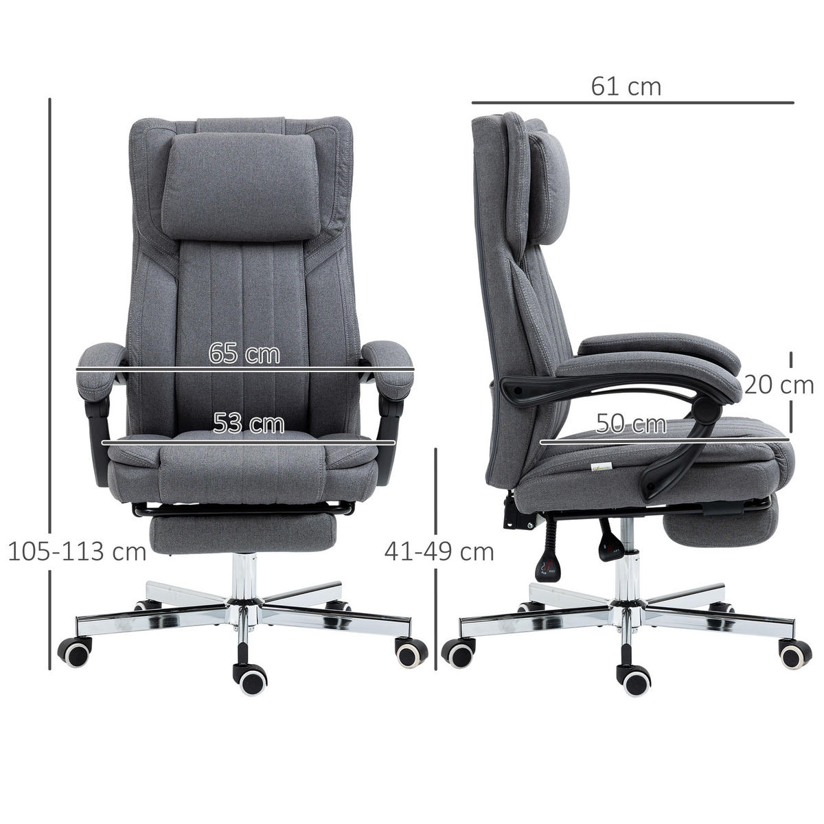 CHEFSESSEL DE-11683 135° neigbar mit Fußstütze Grau - Dunkelgrau, Textil (61/113/65cm) - ComfortXL