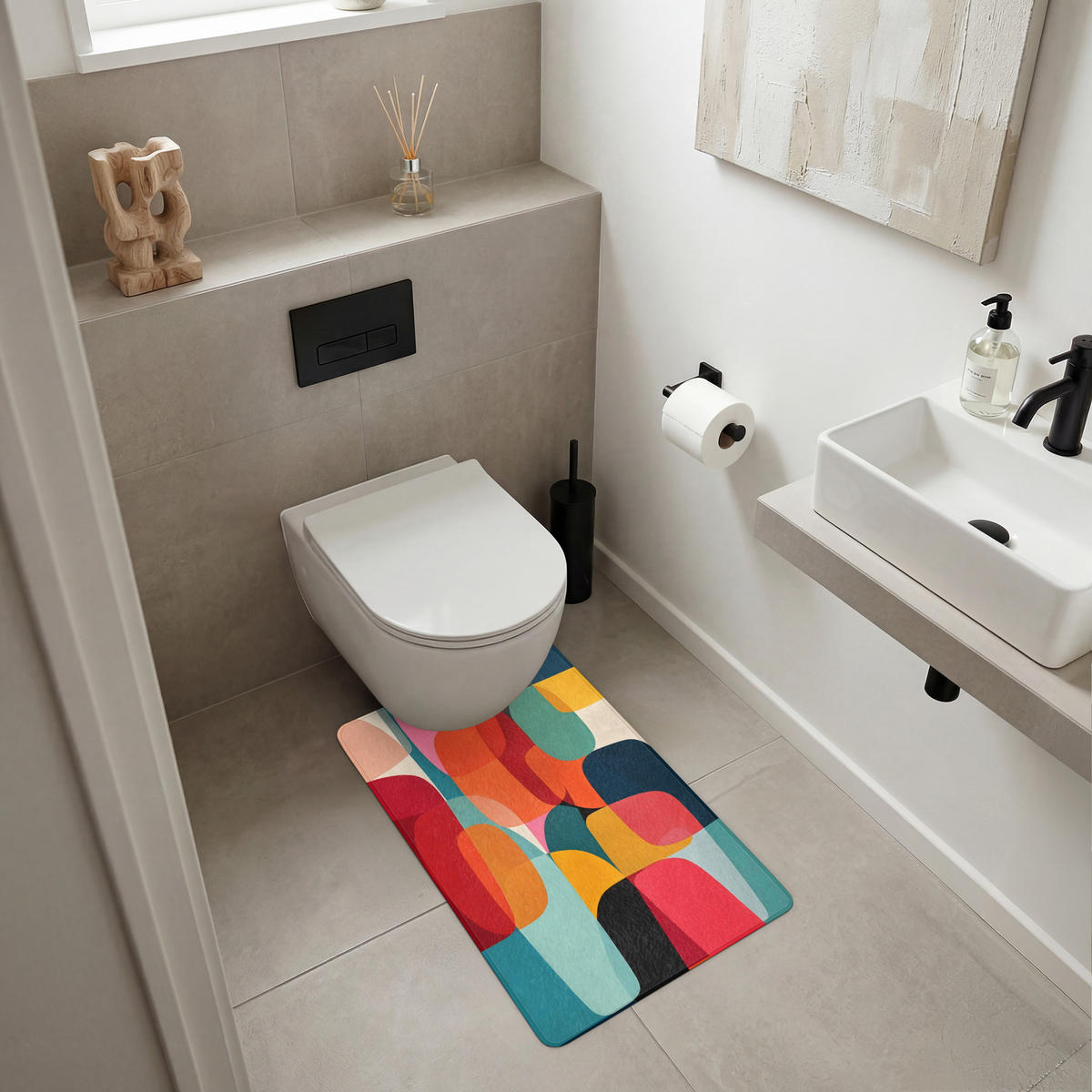 WC PŘEDLOŽKA Tvary - barevné - abstraktní - letadla 50x80 cm - různobarevná, textil/plast (50/1cm) - OnlyWow