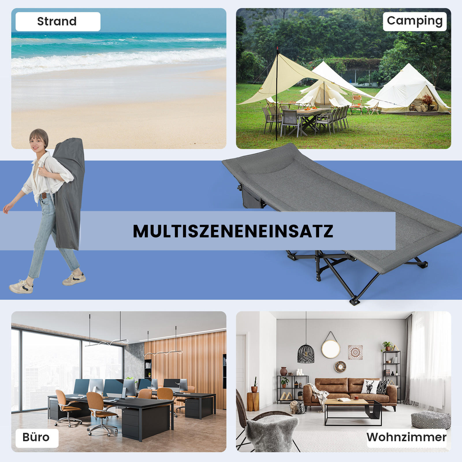 CAMPINGLIEGE Klappbare Grau - Grau, Metall - COSTWAY