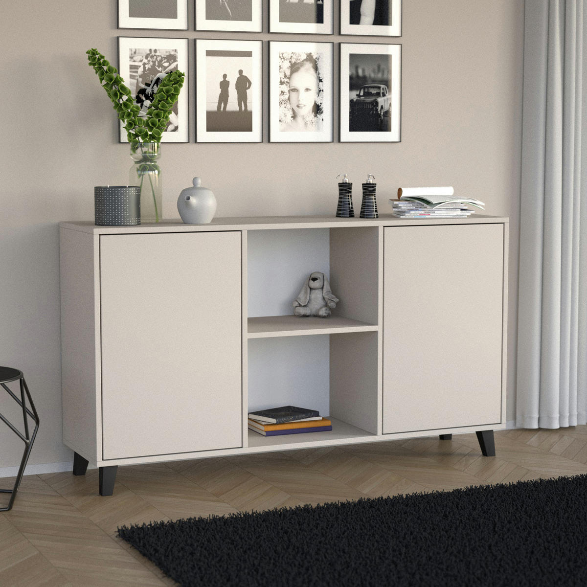 KOMMODE Home mit 2 Türen, ohne Griffe, Kaschmir - Kaschmir/Schwarz, Holzwerkstoff (150/85/40cm) - Beautysofa