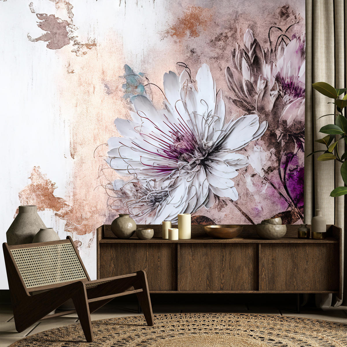 FOTOTAPETA Pre Obývaciu Izbu Kvety Listy Abstrakcia 200 x 140 cm - sivá/biela, papier (200/140cm) - Muralo